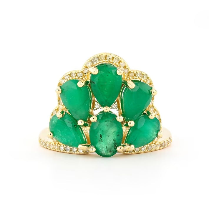 6.00 Cts Emerald and White Diamond Ring in Yellow Gold Plated Sterling Silver