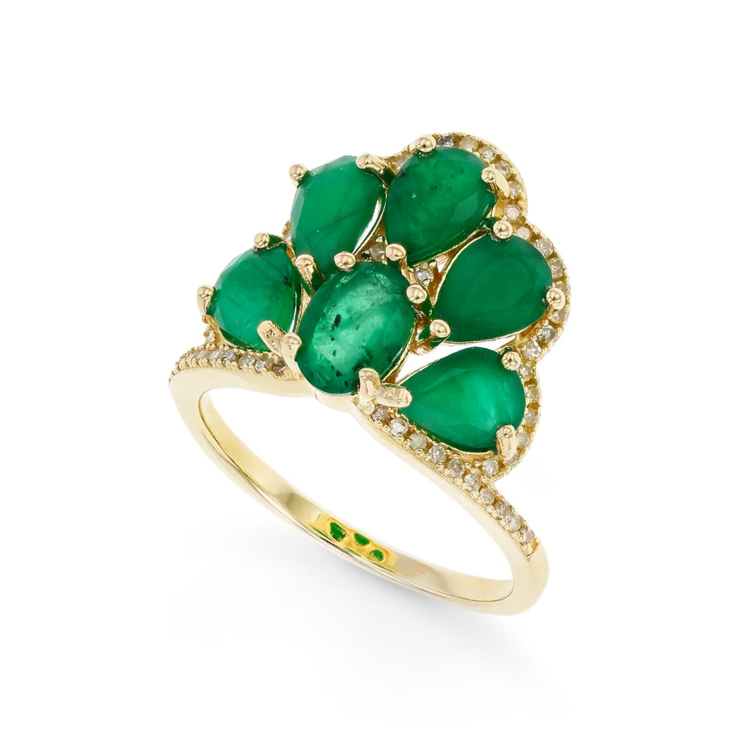 6.00 Cts Emerald and White Diamond Ring in Yellow Gold Plated Sterling Silver