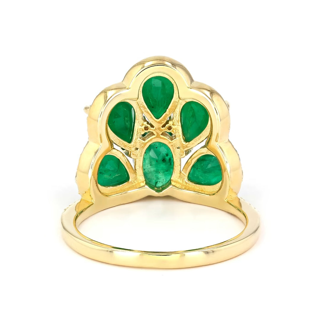 6.00 Cts Emerald and White Diamond Ring in Yellow Gold Plated Sterling Silver