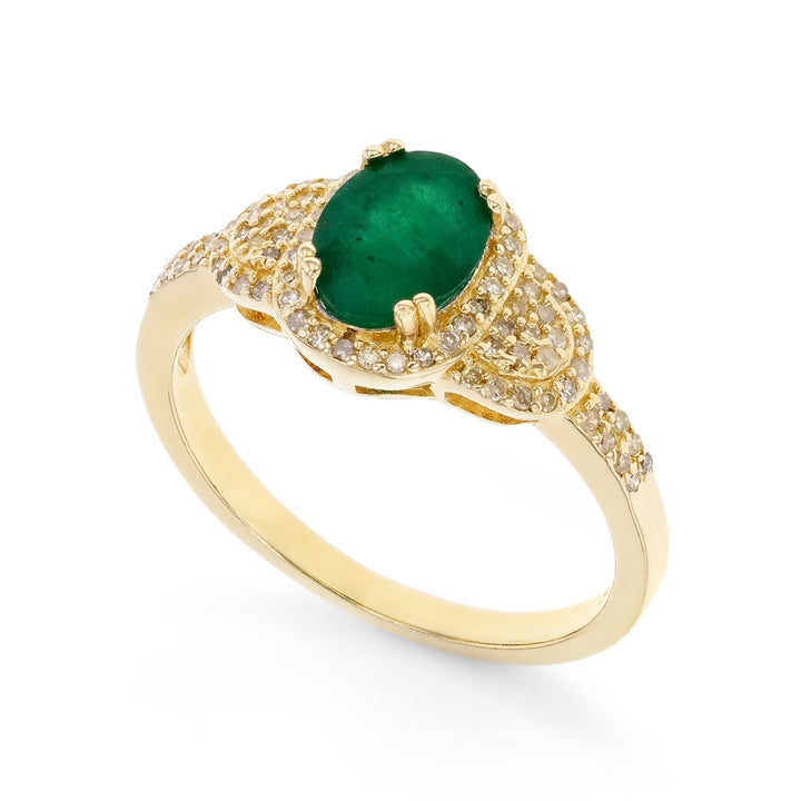 1.11 Cts Emerald and White Diamond Ring in Yellow Gold Plated Sterling Silver