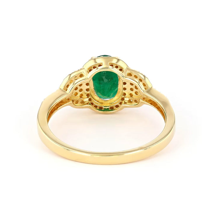 1.11 Cts Emerald and White Diamond Ring in Yellow Gold Plated Sterling Silver