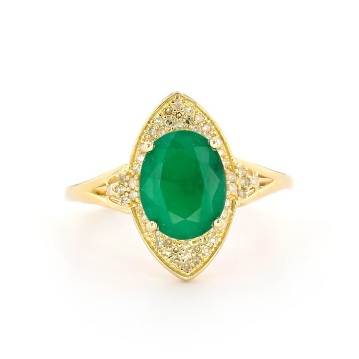 2.20 Cts Emerald and White Diamond Ring in Yellow Gold Plated Sterling Silver