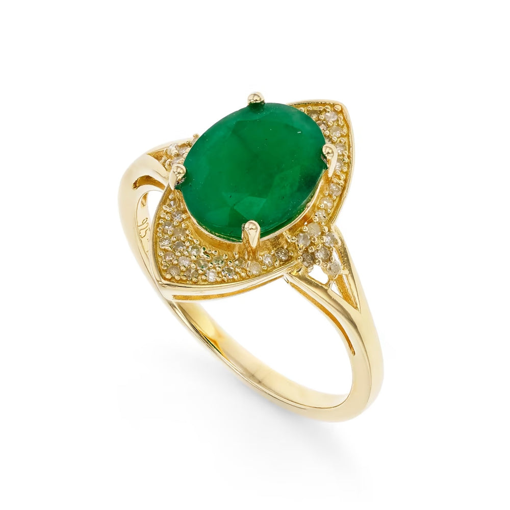 2.20 Cts Emerald and White Diamond Ring in Yellow Gold Plated Sterling Silver