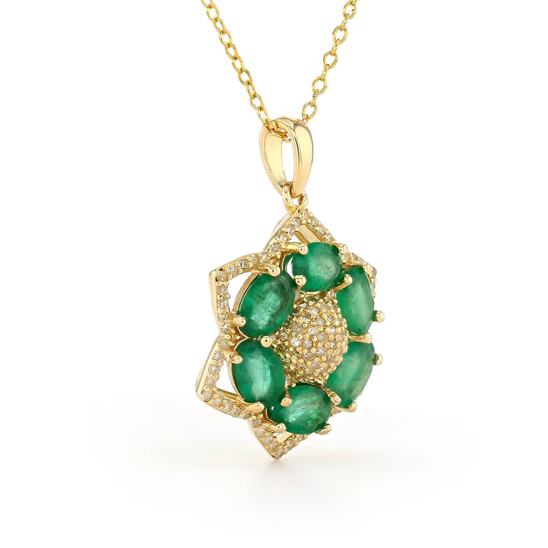 2.30 Cts Emerald and White Diamond Pendant in Yellow Gold Plated Sterling Silver