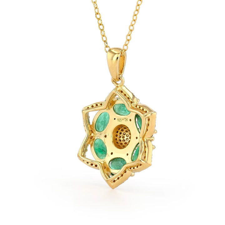 2.30 Cts Emerald and White Diamond Pendant in Yellow Gold Plated Sterling Silver