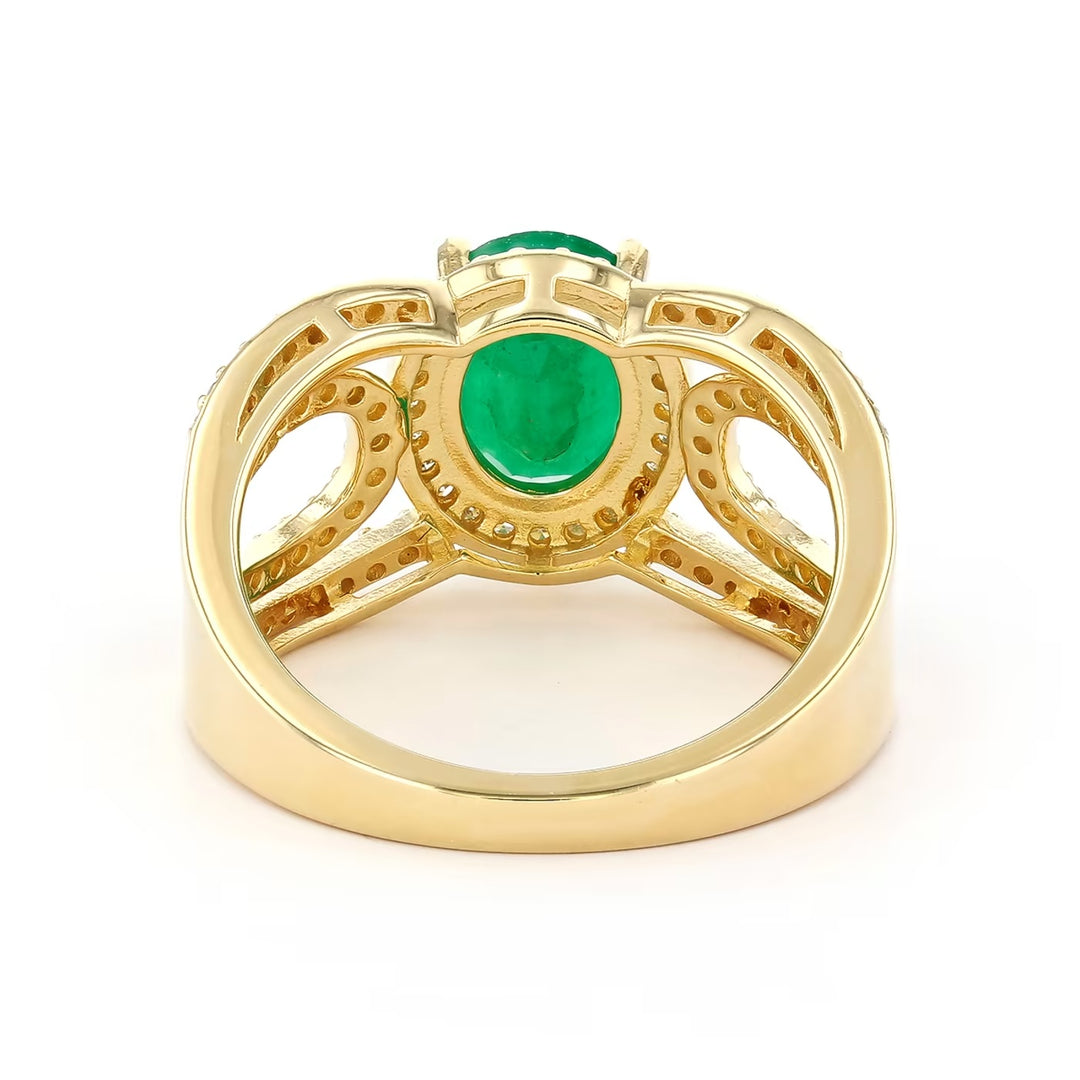 1.77 Cts Emerald and White Diamond Ring in Yellow Gold Plated Sterling Silver