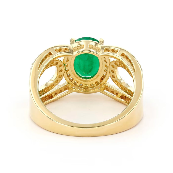 1.77 Cts Emerald and White Diamond Ring in Yellow Gold Plated Sterling Silver