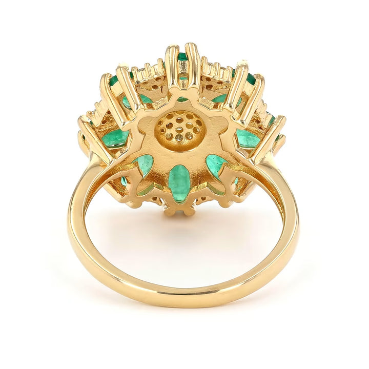 3.11 Cts Emerald and White Diamond Ring in Yellow Gold Plated Sterling Silver