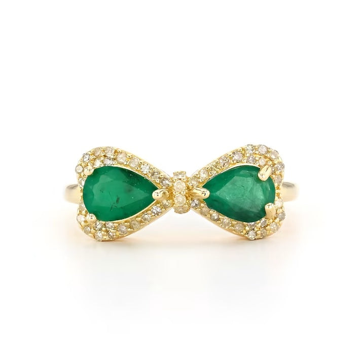 1.30 Cts Emerald and White Diamond Ring in Yellow Gold Plated Sterling Silver