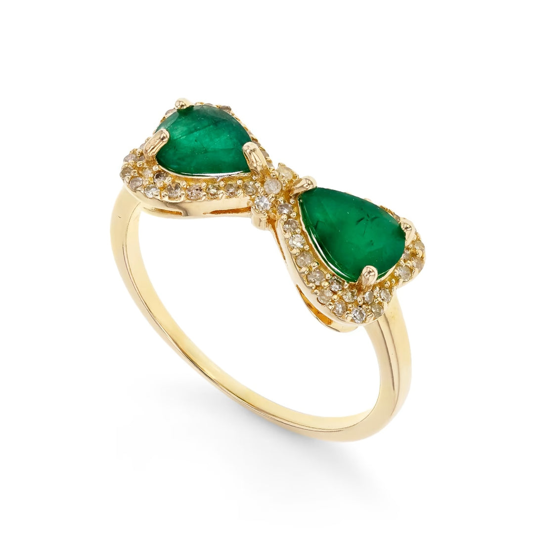 1.30 Cts Emerald and White Diamond Ring in Yellow Gold Plated Sterling Silver