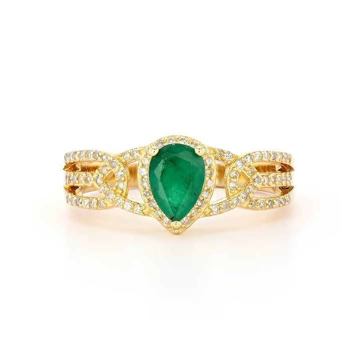 0.71 Cts Emerald and White Diamond Ring in Yellow Gold Plated Sterling Silver