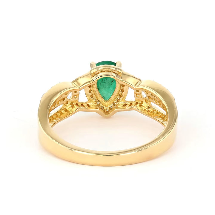 0.71 Cts Emerald and White Diamond Ring in Yellow Gold Plated Sterling Silver