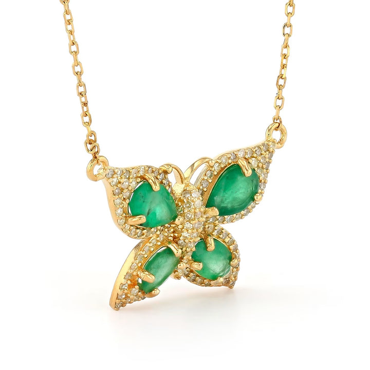 2.39 Cts Emerald and White Diamond Necklace in Yellow Gold Plated Sterling Silver