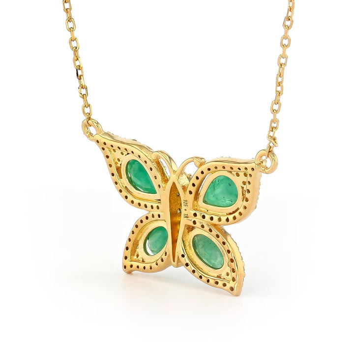 2.39 Cts Emerald and White Diamond Necklace in Yellow Gold Plated Sterling Silver