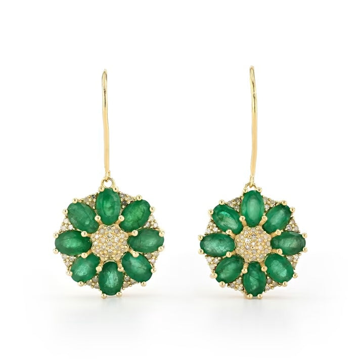 6.80 Cts Emerald and White Diamond Earring in Yellow Gold Plated Sterling Silver