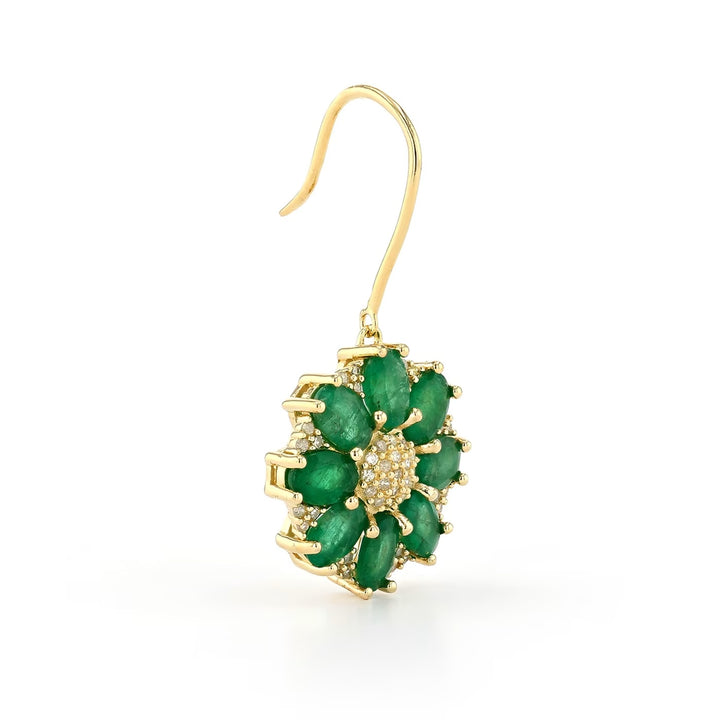 6.80 Cts Emerald and White Diamond Earring in Yellow Gold Plated Sterling Silver