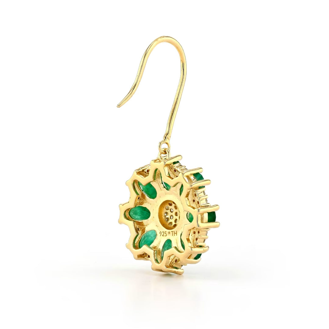 6.80 Cts Emerald and White Diamond Earring in Yellow Gold Plated Sterling Silver