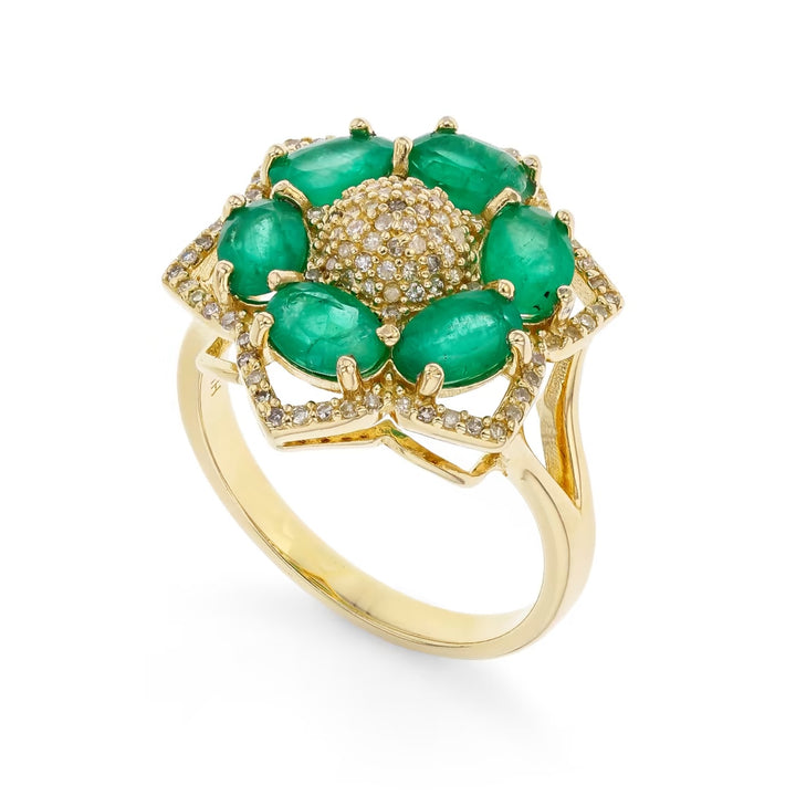 2.60 Cts Emerald and White Diamond Ring in Yellow Gold Plated Sterling Silver