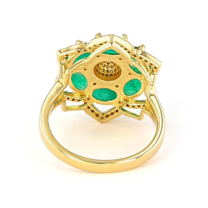 2.60 Cts Emerald and White Diamond Ring in Yellow Gold Plated Sterling Silver