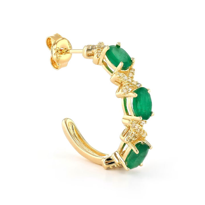 2.56 Cts Emerald and White Diamond Earring in Yellow Gold Plated Sterling Silver