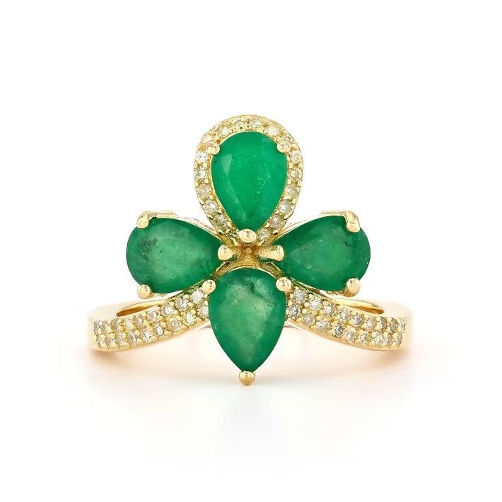 2.50 Cts Emerald and White Diamond Ring in Yellow Gold Plated Sterling Silver