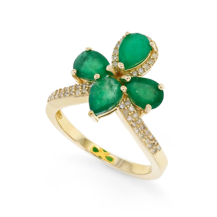 2.50 Cts Emerald and White Diamond Ring in Yellow Gold Plated Sterling Silver