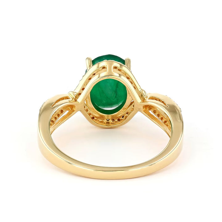 2.53 Cts Emerald and White Diamond Ring in Yellow Gold Plated Sterling Silver