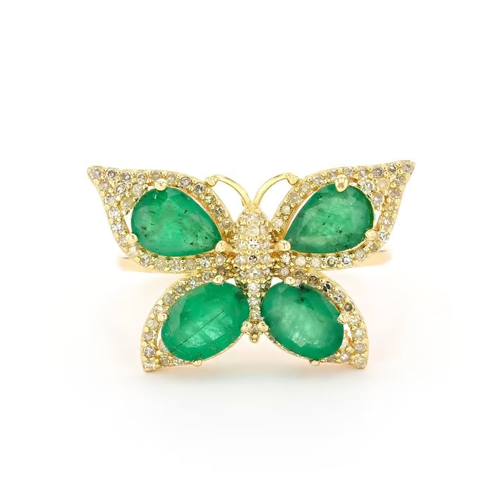 2.40 Cts Emerald and White Diamond Ring in Yellow Gold Plated Sterling Silver