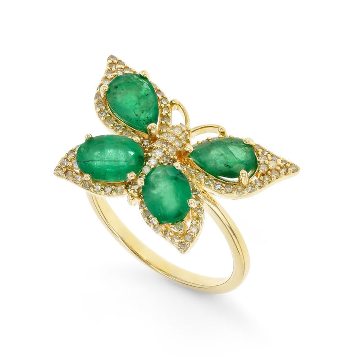 2.40 Cts Emerald and White Diamond Ring in Yellow Gold Plated Sterling Silver