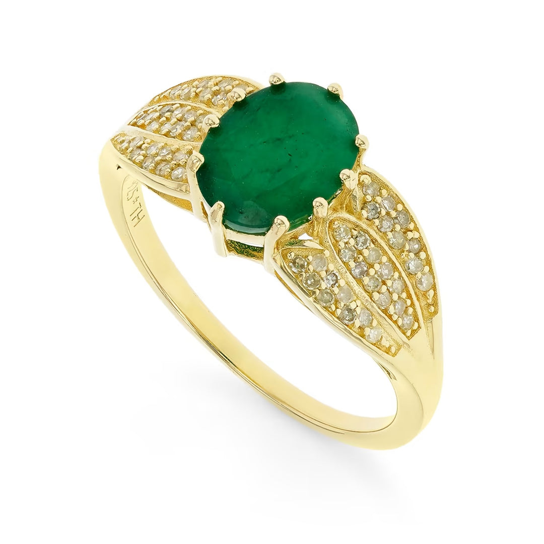 1.84 Cts Emerald and White Diamond Ring in Yellow Gold Plated Sterling Silver