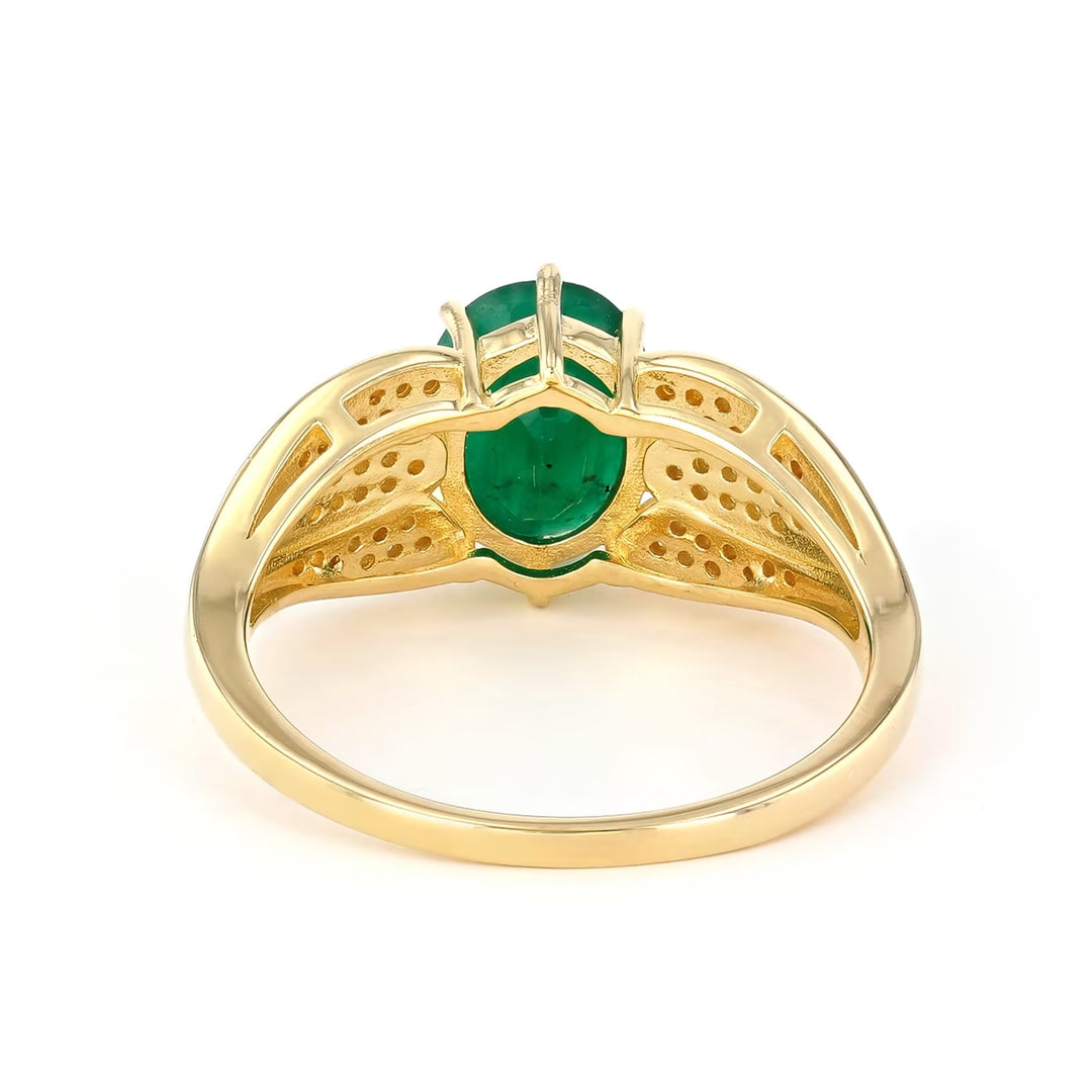 1.84 Cts Emerald and White Diamond Ring in Yellow Gold Plated Sterling Silver