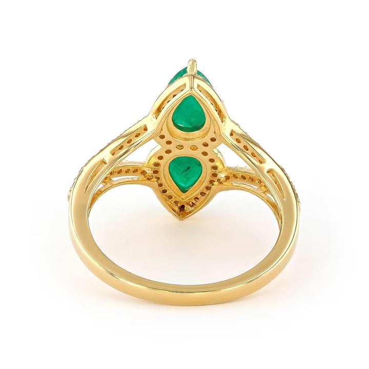 1.10 Cts Emerald and White Diamond Ring in Yellow Gold Plated Sterling Silver