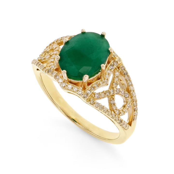 2.31 Cts Emerald and White Diamond Ring in Yellow Gold Plated Sterling Silver