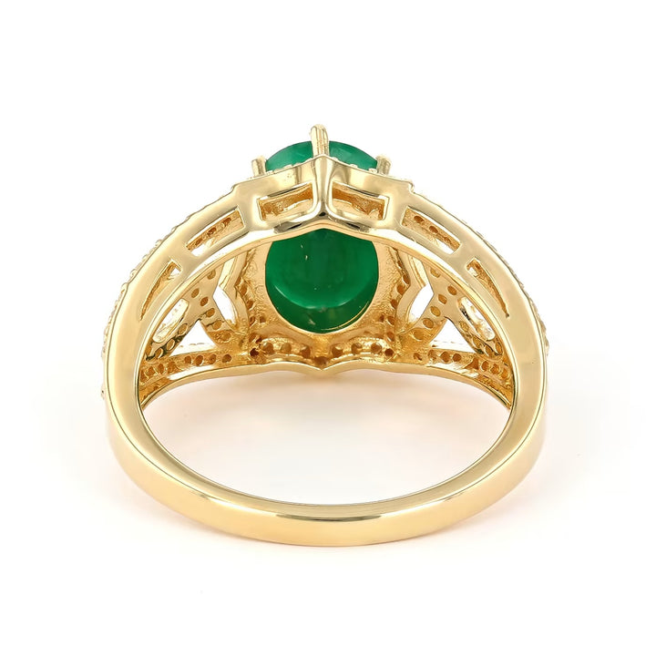 2.31 Cts Emerald and White Diamond Ring in Yellow Gold Plated Sterling Silver