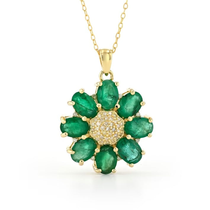 5.45 Cts Emerald and White Diamond Pendant in Yellow Gold Plated Sterling Silver