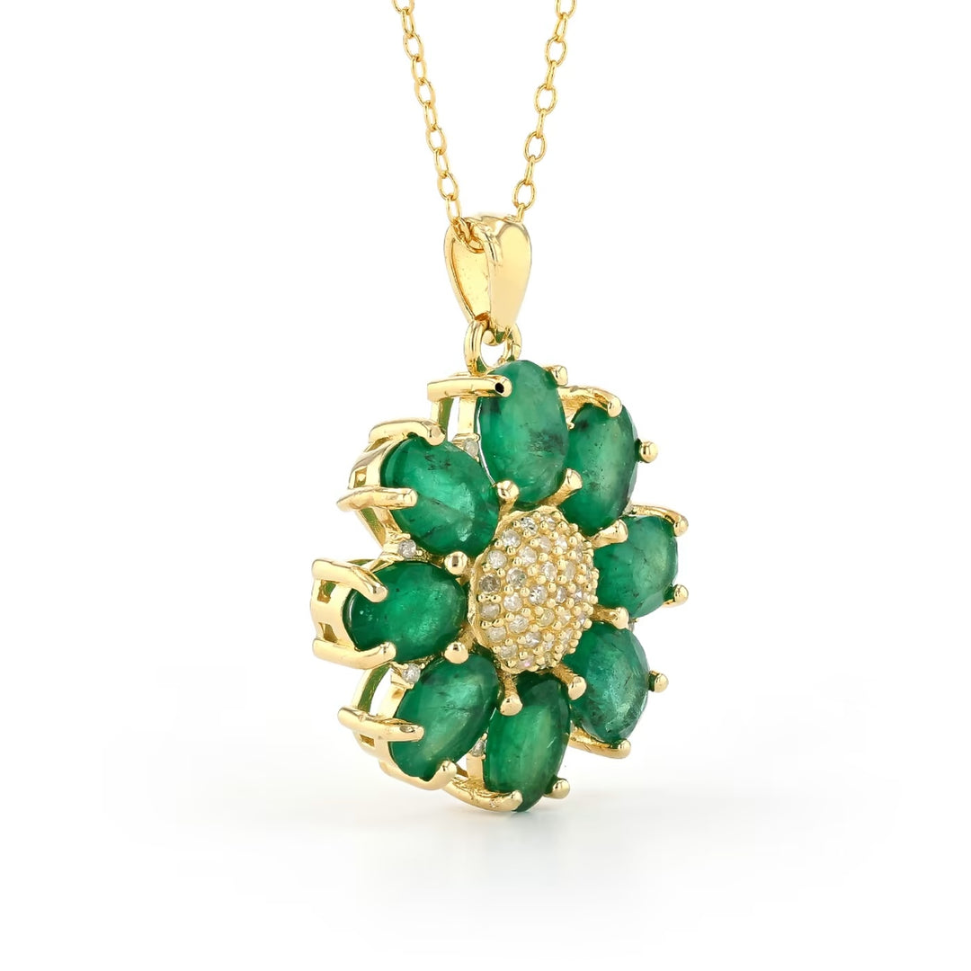 5.45 Cts Emerald and White Diamond Pendant in Yellow Gold Plated Sterling Silver