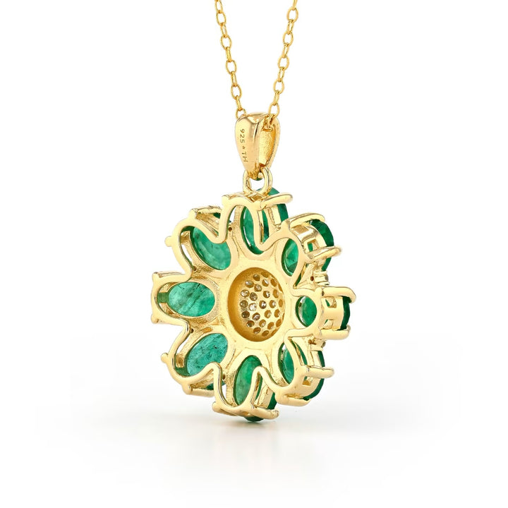 5.45 Cts Emerald and White Diamond Pendant in Yellow Gold Plated Sterling Silver