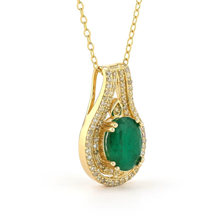 1.81 Cts Emerald and White Diamond Pendant in Yellow Gold Plated Sterling Silver