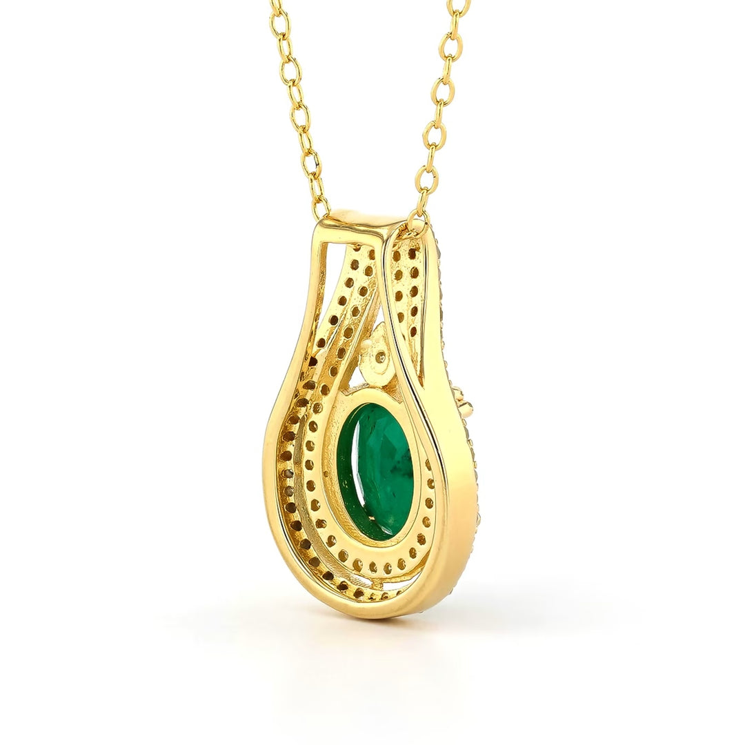 1.81 Cts Emerald and White Diamond Pendant in Yellow Gold Plated Sterling Silver