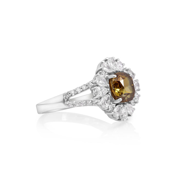 2.08 Cts Brown Diamond and White Diamond Ring in 14K White Gold