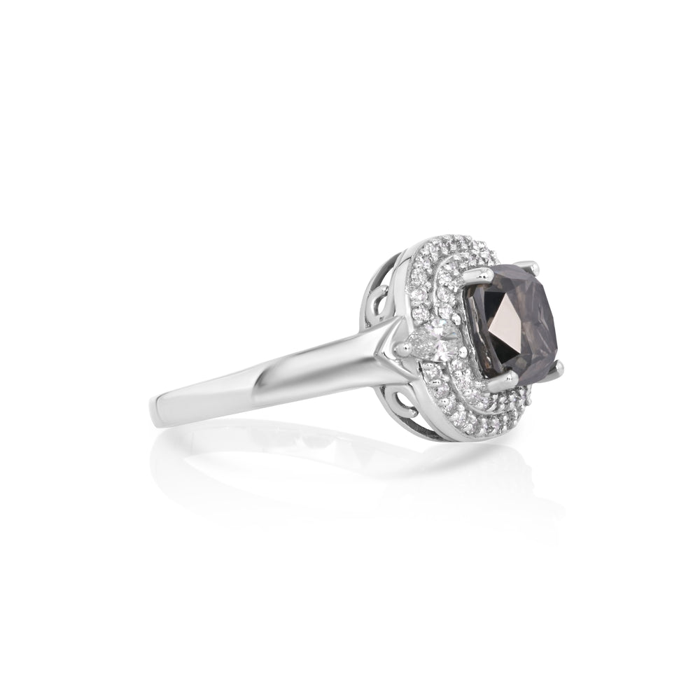 2.29 Cts Grey Diamond and White Diamond Ring in 14K White Gold