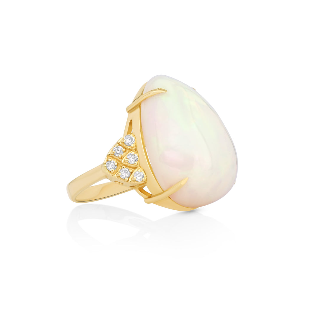 17.25 Cts Ethiopian Opal and White Diamond Ring in 14K Yellow Gold