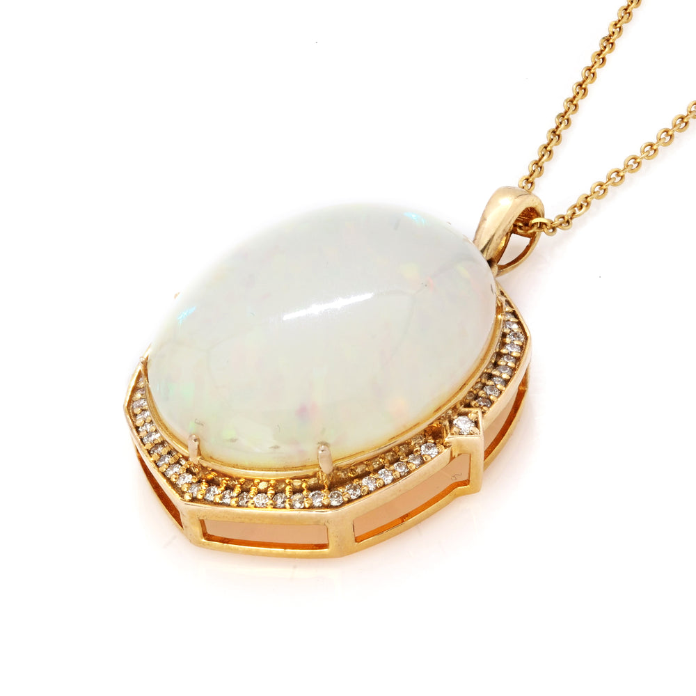 21.75 Cts Ethiopian Opal and White Diamond Pendant in 14K Yellow Gold