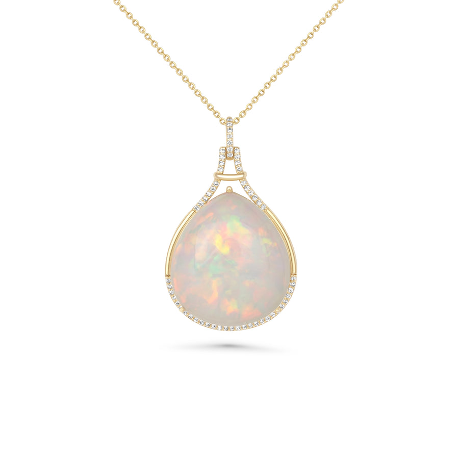 26 Cts Ethiopian Opal and White Diamond Pendant in 14K Yellow Gold