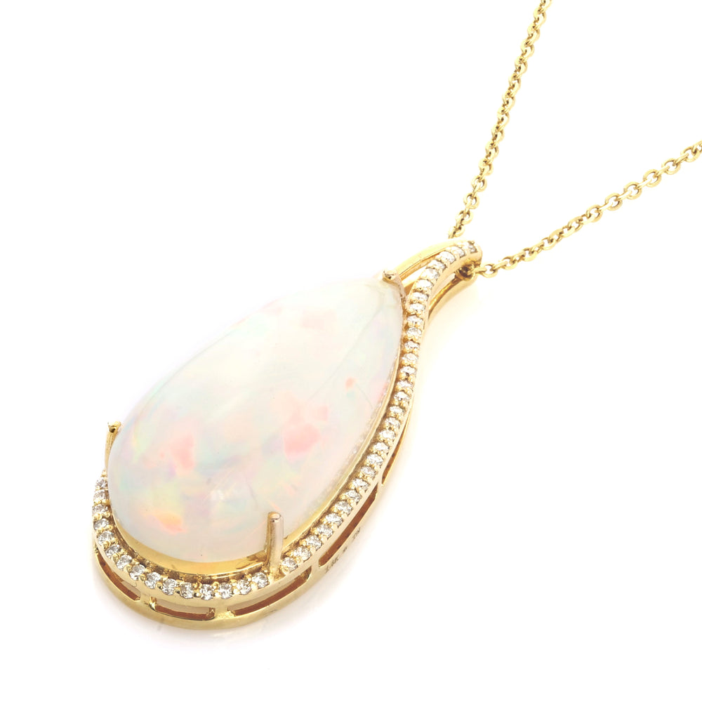 14.91 Cts Ethiopian Opal and White Diamond Pendant in 14K Yellow Gold
