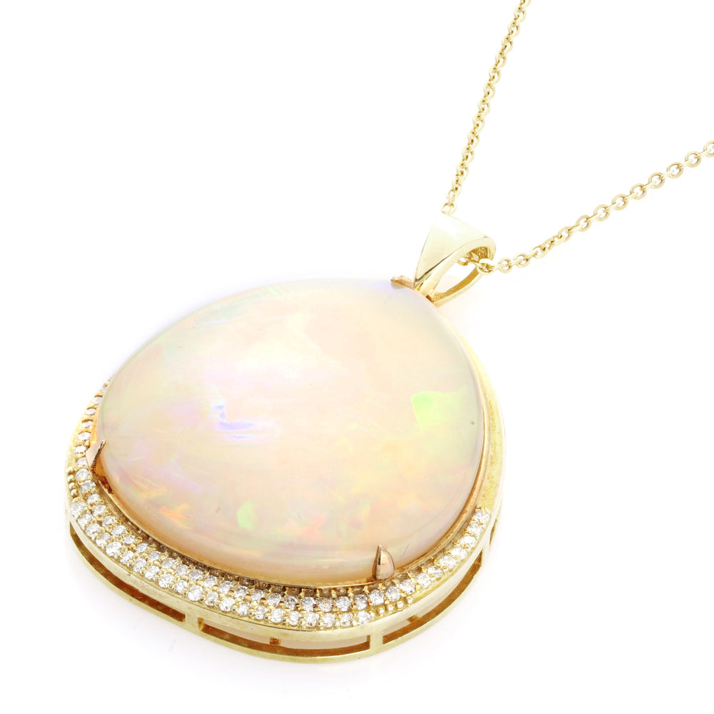 22.6 Cts Ethiopian Opal and White Diamond Pendant in 14K Yellow Gold