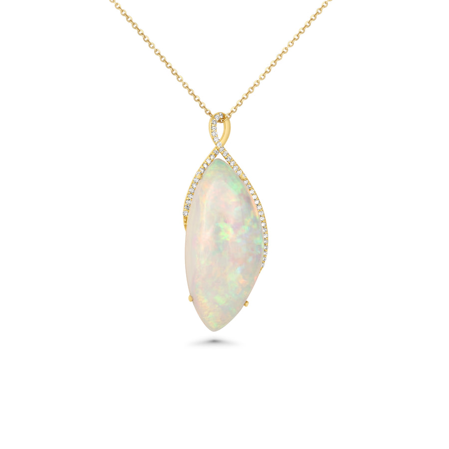 20.28 Cts Ethiopian Opal and White Diamond Pendant in 14K Yellow Gold