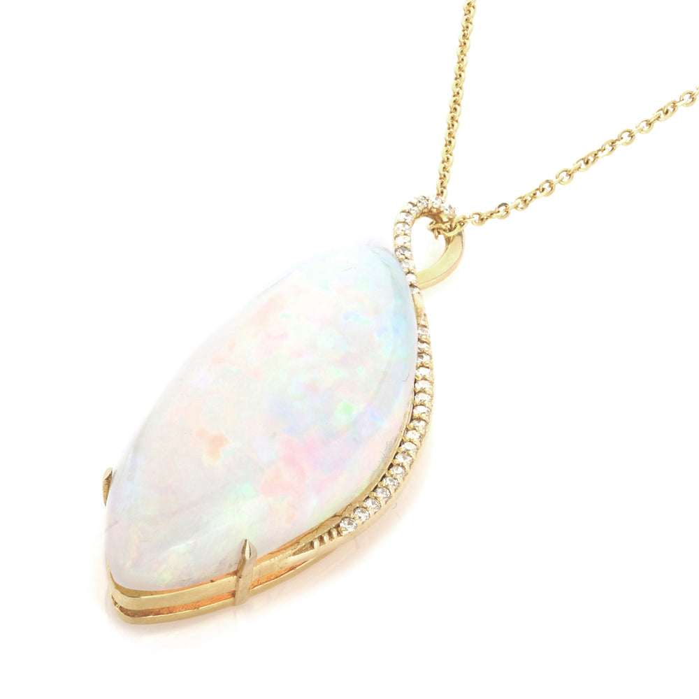 20.28 Cts Ethiopian Opal and White Diamond Pendant in 14K Yellow Gold