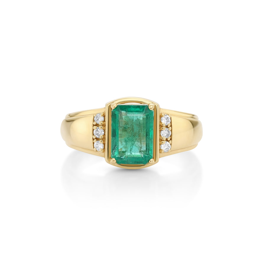 1.6 Cts Emerald and White Diamond Ring in 14K Yellow Gold