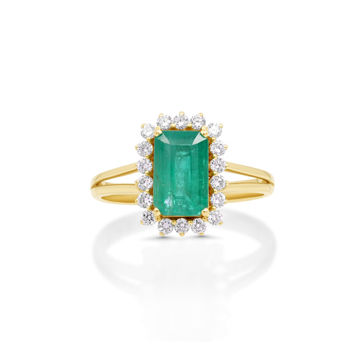 1.75 Cts Emerald and White Diamond Ring in 14K Yellow Gold